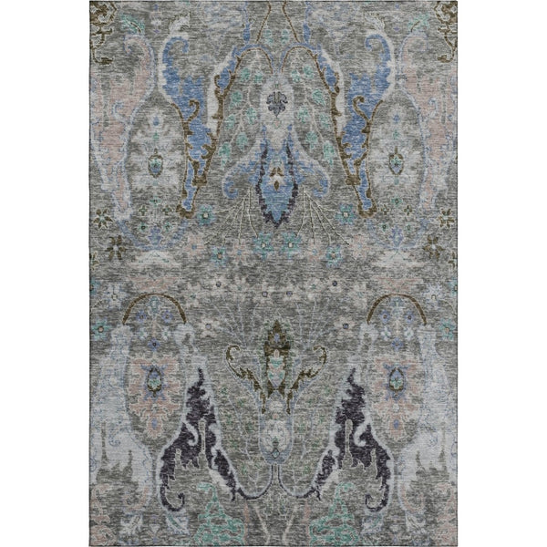 HomeRoots 9' X 12' Elegant Pewter Blue and Gray Floral Area Rug - Washable, UV Protected, Stain Resistant 708504