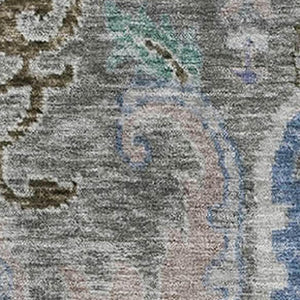 HomeRoots 9' X 12' Elegant Pewter Blue and Gray Floral Area Rug - Washable, UV Protected, Stain Resistant 708504