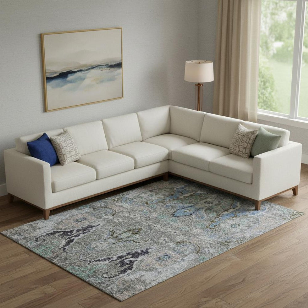 HomeRoots 10' X 14' Washable Pewter Blue & Gray Floral Area Rug with UV Protection for High Traffic Spaces 708505