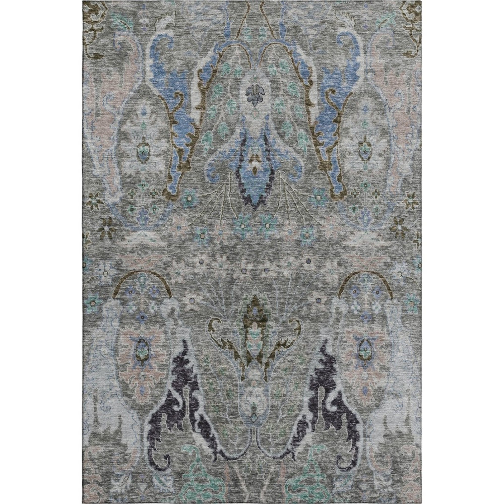 HomeRoots 10' X 14' Washable Pewter Blue & Gray Floral Area Rug with UV Protection for High Traffic Spaces 708505