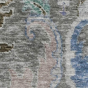 HomeRoots 10' X 14' Washable Pewter Blue & Gray Floral Area Rug with UV Protection for High Traffic Spaces 708505