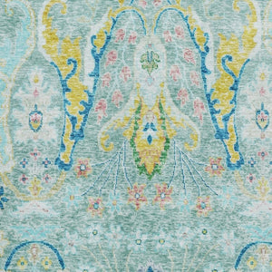 HomeRoots 5' X 8' Teal, Gold & Blue Floral Area Rug - Washable, UV Protected, Durable & Family-Friendly Decor 708507