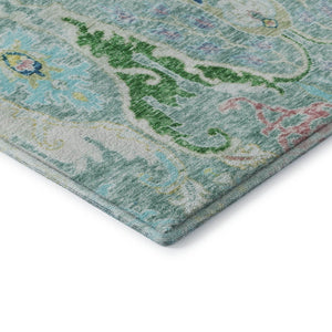 HomeRoots 8' Teal Gold And Blue Floral Washable Round Rug - Stylish, Durable, UV-Protected for Active Homes 708508