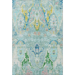 HomeRoots 8' Teal Gold And Blue Floral Washable Round Rug - Stylish, Durable, UV-Protected for Active Homes 708508