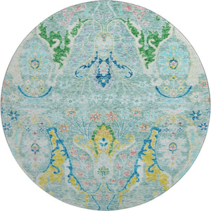 HomeRoots 8' X 10' Stylish Teal Gold Blue Floral Washable Area Rug with UV Protection & Non-Slip Backing 708509