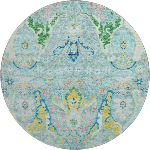 HomeRoots 8' X 10' Stylish Teal Gold Blue Floral Washable Area Rug with UV Protection & Non-Slip Backing 708509