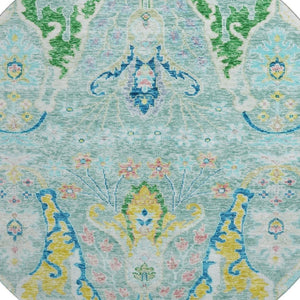 HomeRoots 8' X 10' Stylish Teal Gold Blue Floral Washable Area Rug with UV Protection & Non-Slip Backing 708509
