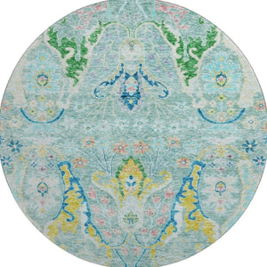 HomeRoots 8' X 10' Stylish Teal Gold Blue Floral Washable Area Rug with UV Protection & Non-Slip Backing 708509