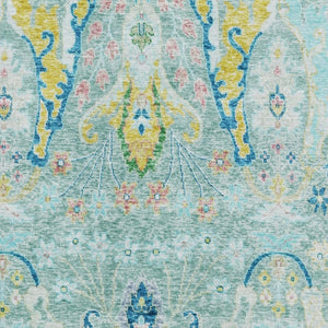 HomeRoots 9' X 12' Teal Gold and Blue Floral Area Rug - Washable, UV-Protected, Durable for Stylish Living Spaces 708510