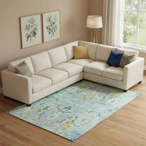 HomeRoots 10' Teal, Gold & Blue Floral Area Rug - Washable, Stain-Resistant with UV Protection for Homes 708511