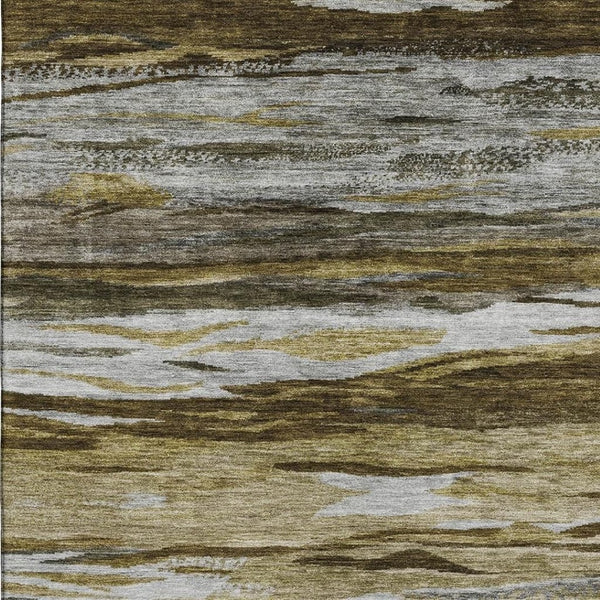 HomeRoots 8' Washable Round Rug in Brown, Beige & Taupe - UV Protected, Durable, & Perfect for Busy Homes! 708514