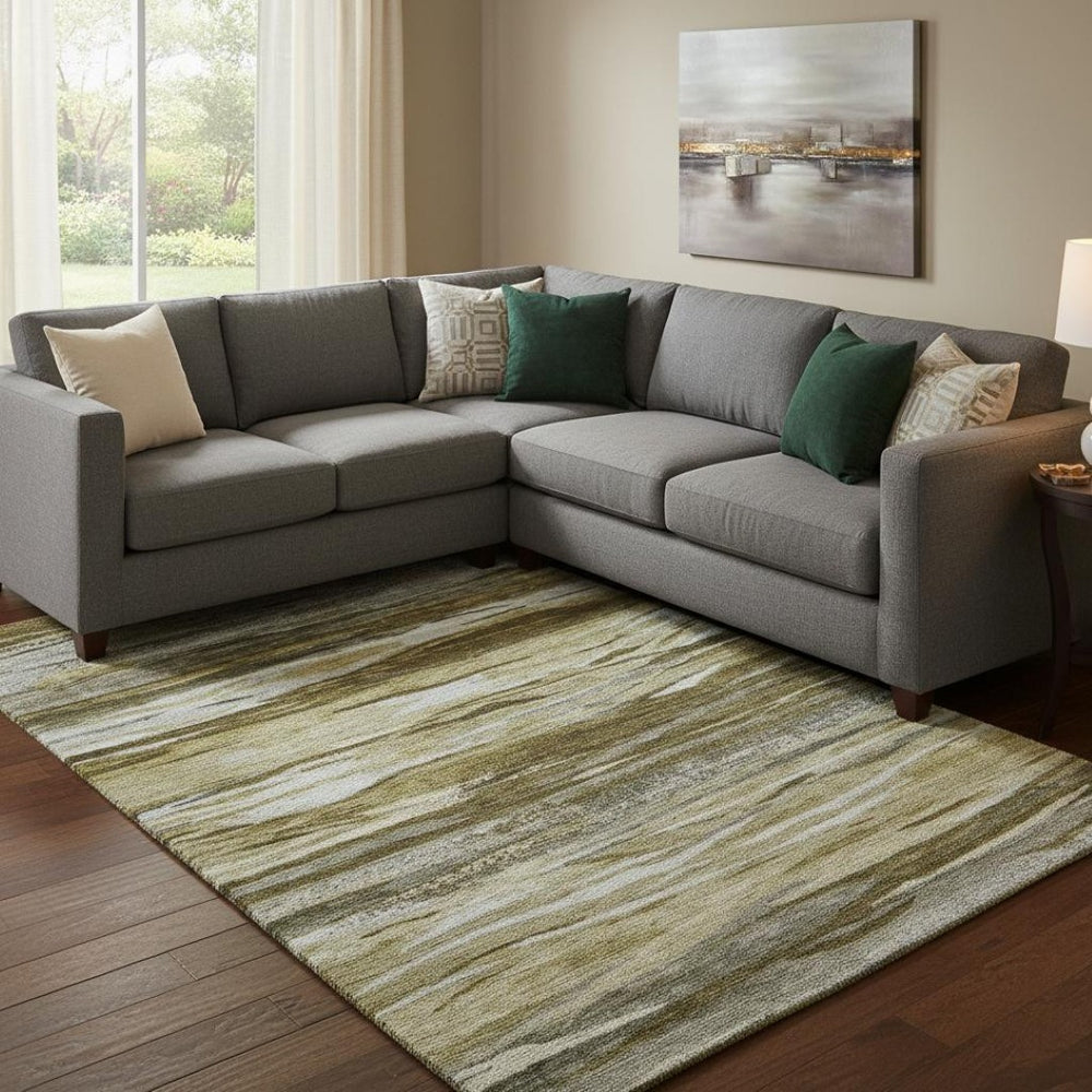 HomeRoots 9' X 12' Abstract Washable Area Rug in Brown, Beige & Taupe - UV Protected & Stain Resistant Comfort 708516