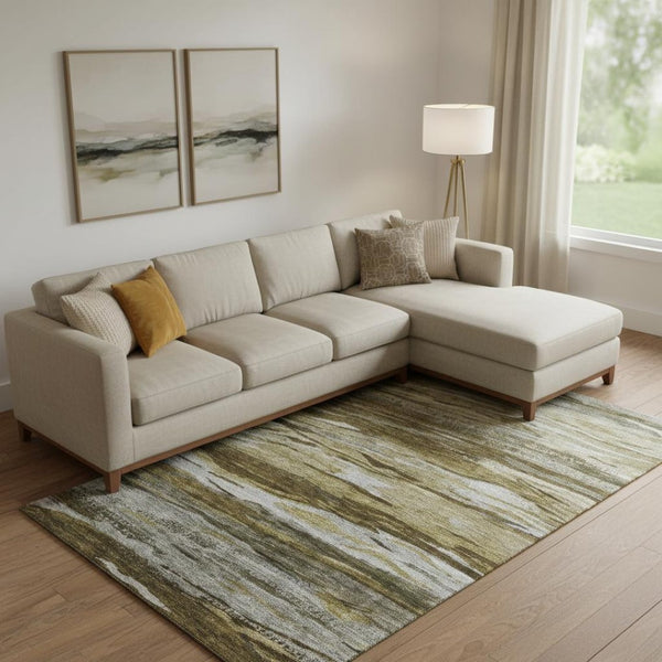 HomeRoots 10' X 14' Abstract Washable Area Rug in Brown, Beige & Taupe - Durable, UV Protected & Stylish! 708517