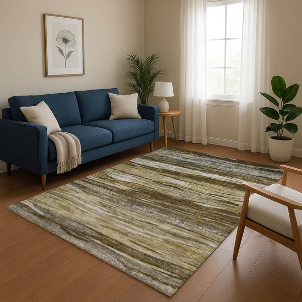 HomeRoots 10' X 14' Abstract Washable Area Rug in Brown, Beige & Taupe - Durable, UV Protected & Stylish! 708517