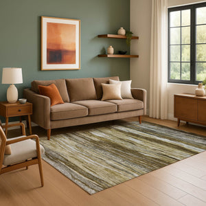 HomeRoots 10' X 14' Abstract Washable Area Rug in Brown, Beige & Taupe - Durable, UV Protected & Stylish! 708517