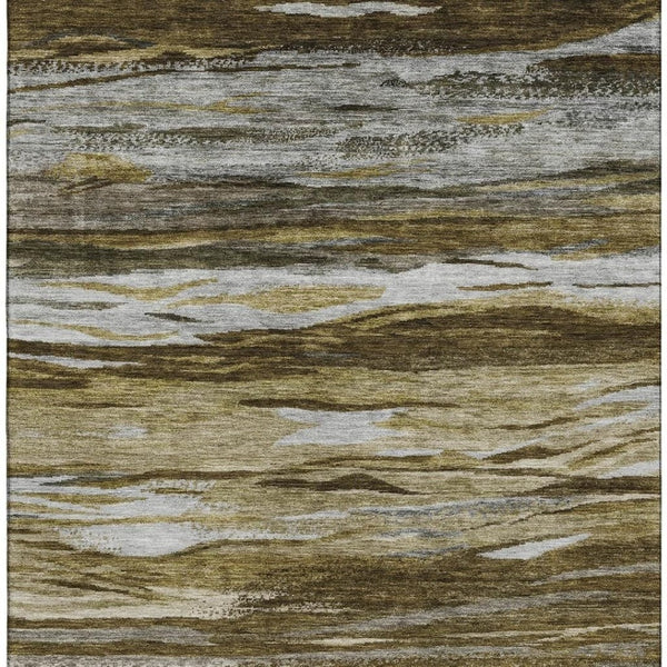 HomeRoots 10' X 14' Abstract Washable Area Rug in Brown, Beige & Taupe - Durable, UV Protected & Stylish! 708517