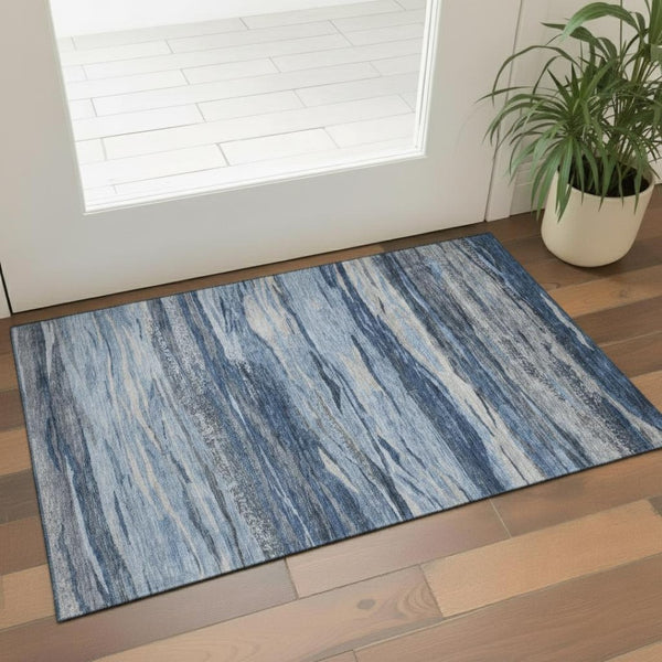 HomeRoots 5' Abstract Blue Gray and Silver Washable Area Rug - Durable, UV Protected, Pet-Friendly Design 708519