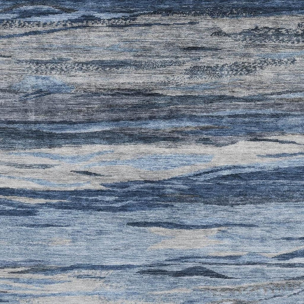 HomeRoots 5' Abstract Blue Gray and Silver Washable Area Rug - Durable, UV Protected, Pet-Friendly Design 708519