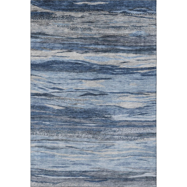 HomeRoots 5' Abstract Blue Gray and Silver Washable Area Rug - Durable, UV Protected, Pet-Friendly Design 708519