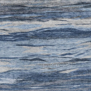 HomeRoots 8' Stylish Blue-Gray and Silver Abstract Washable Round Rug with UV Protection for Modern Homes 708520