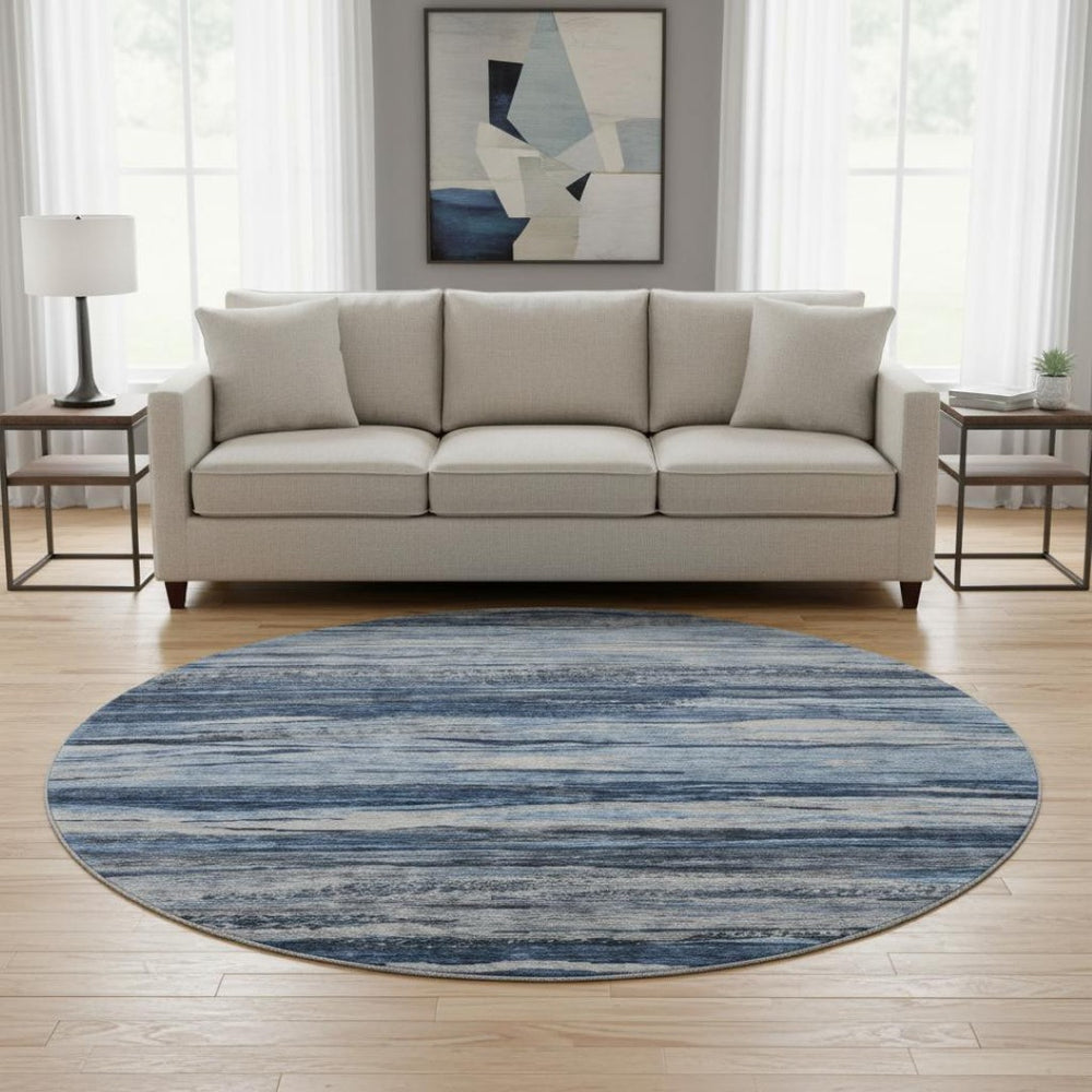 HomeRoots 8' X 10' Washable Abstract Area Rug in Blue Gray & Silver - Stylish, Durable, UV Protected Design 708521