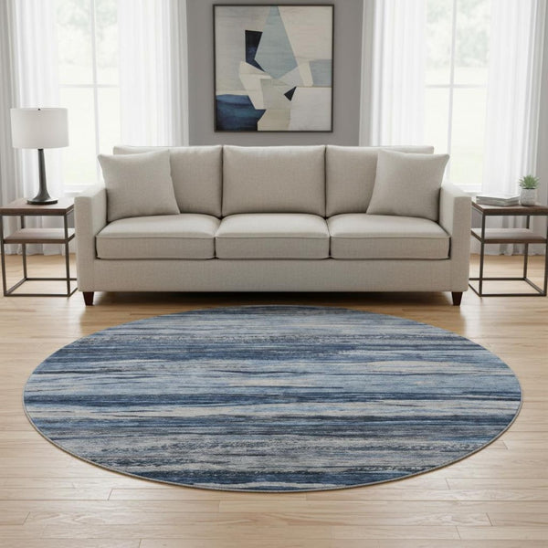 HomeRoots 8' X 10' Washable Abstract Area Rug in Blue Gray & Silver - Stylish, Durable, UV Protected Design 708521