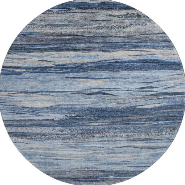HomeRoots 8' X 10' Washable Abstract Area Rug in Blue Gray & Silver - Stylish, Durable, UV Protected Design 708521