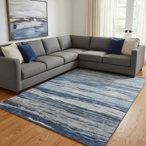 HomeRoots 9' X 12' Blue Gray & Silver Abstract Area Rug - Washable, UV Protected, Stain Resistant, Non-Slip! 708522