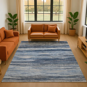 HomeRoots 9' X 12' Blue Gray & Silver Abstract Area Rug - Washable, UV Protected, Stain Resistant, Non-Slip! 708522