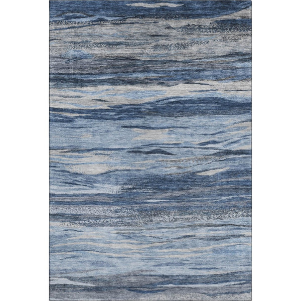 HomeRoots 9' X 12' Blue Gray & Silver Abstract Area Rug - Washable, UV Protected, Stain Resistant, Non-Slip! 708522