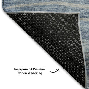 HomeRoots 9' X 12' Blue Gray & Silver Abstract Area Rug - Washable, UV Protected, Stain Resistant, Non-Slip! 708522