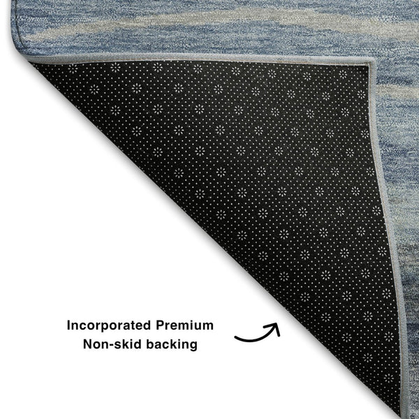 HomeRoots 9' X 12' Blue Gray & Silver Abstract Area Rug - Washable, UV Protected, Stain Resistant, Non-Slip! 708522