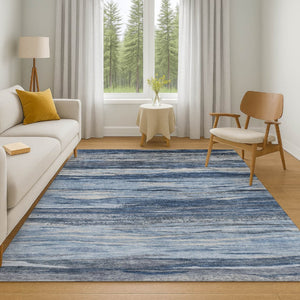 HomeRoots 9' X 12' Blue Gray & Silver Abstract Area Rug - Washable, UV Protected, Stain Resistant, Non-Slip! 708522