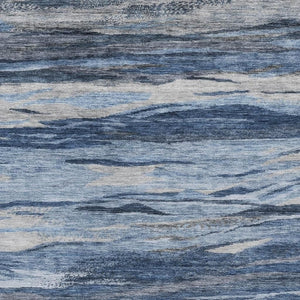 HomeRoots 9' X 12' Blue Gray & Silver Abstract Area Rug - Washable, UV Protected, Stain Resistant, Non-Slip! 708522