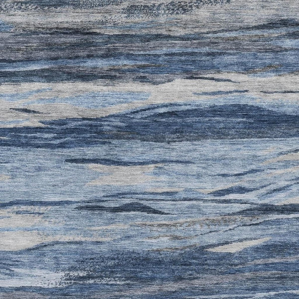 HomeRoots 9' X 12' Blue Gray & Silver Abstract Area Rug - Washable, UV Protected, Stain Resistant, Non-Slip! 708522