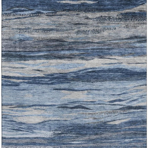 HomeRoots 9' X 12' Blue Gray & Silver Abstract Area Rug - Washable, UV Protected, Stain Resistant, Non-Slip! 708522