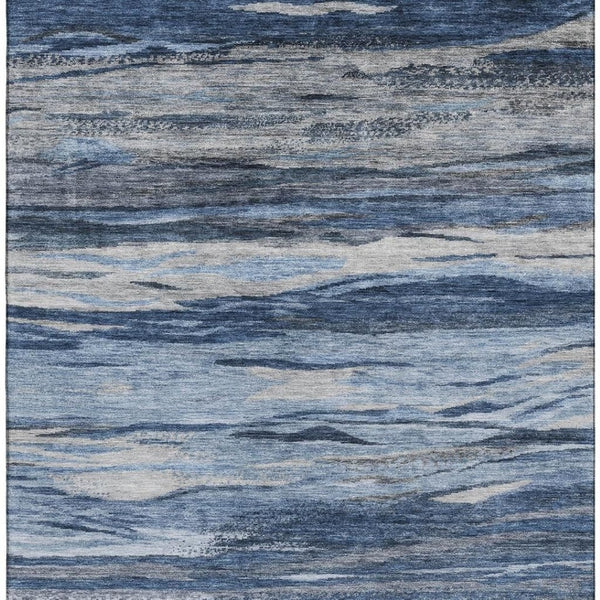 HomeRoots 9' X 12' Blue Gray & Silver Abstract Area Rug - Washable, UV Protected, Stain Resistant, Non-Slip! 708522