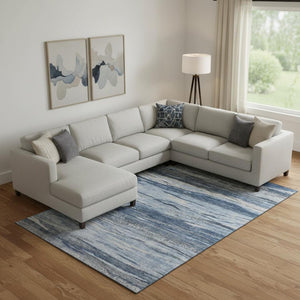 HomeRoots 10' Washable Blue Gray & Silver Abstract Area Rug - UV Protected, Non-Slip for Modern Spaces 708523