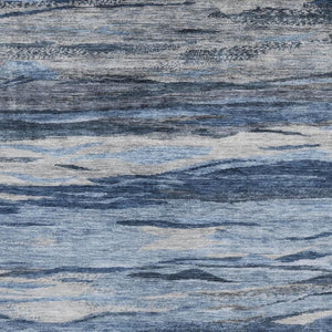 HomeRoots 10' Washable Blue Gray & Silver Abstract Area Rug - UV Protected, Non-Slip for Modern Spaces 708523