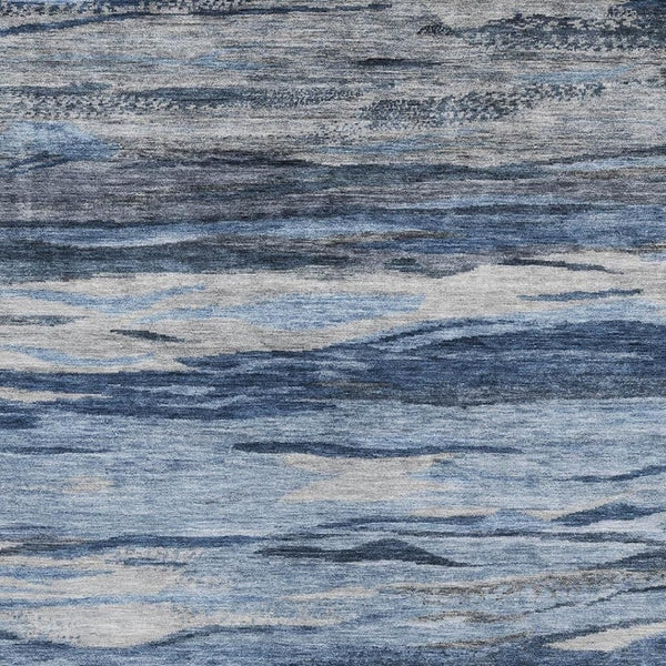 HomeRoots 10' Washable Blue Gray & Silver Abstract Area Rug - UV Protected, Non-Slip for Modern Spaces 708523