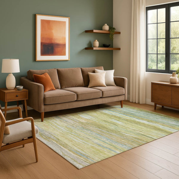 HomeRoots 5' X 8' Sage Gray Aqua Abstract Area Rug - Stylish, Washable, UV-Protected, and Non-Slip Backing! 708525