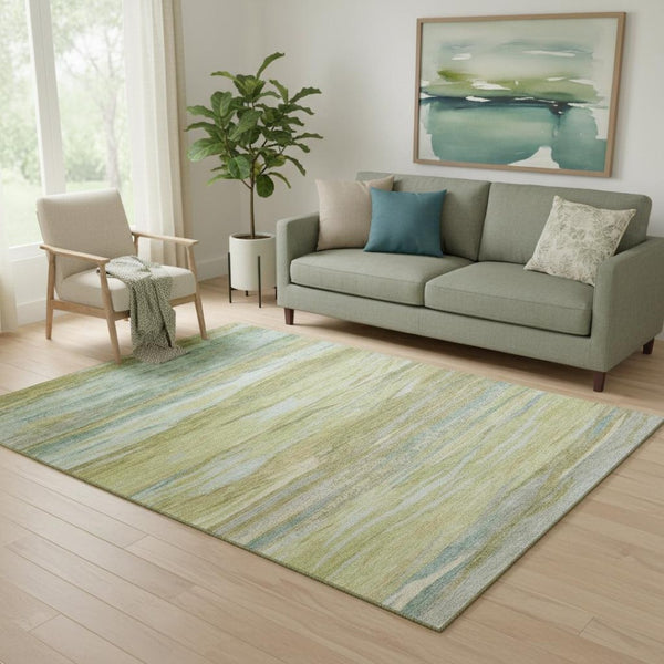 HomeRoots 8' Sage Gray & Aqua Abstract Washable Round Rug - Durable, Stylish, UV Protected for Indoor & Outdoor Use 708526