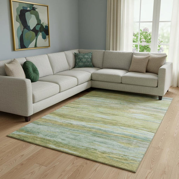 HomeRoots 9' X 12' Sage Gray and Aqua Abstract Washable Area Rug - Durable, Stylish & UV Protected for Homes 708528