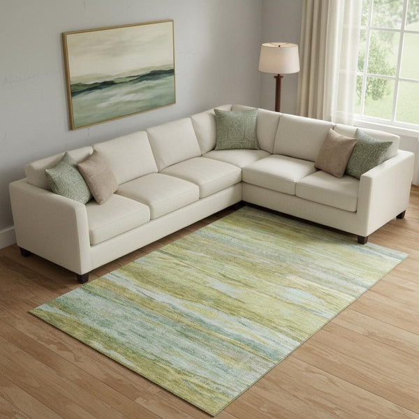 HomeRoots 10' X 14' Sage Gray & Aqua Abstract Area Rug - Stylish, Washable, UV-Protected for Busy Homes 708529