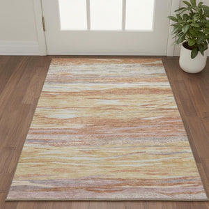 HomeRoots 5' X 8' Salmon Gold & Gray Abstract Area Rug - Washable, UV Protected, Stain-Resistant, Durable Design 708531