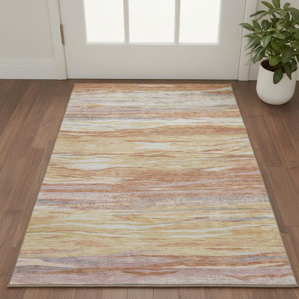 HomeRoots 5' X 8' Salmon Gold & Gray Abstract Area Rug - Washable, UV Protected, Stain-Resistant, Durable Design 708531