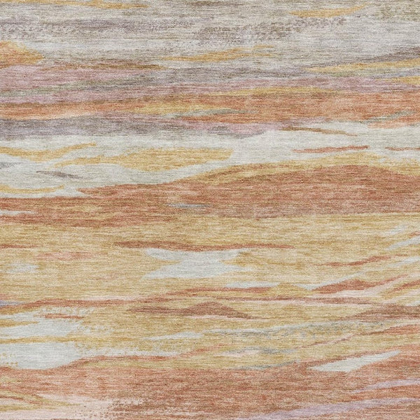 HomeRoots 5' X 8' Salmon Gold & Gray Abstract Area Rug - Washable, UV Protected, Stain-Resistant, Durable Design 708531