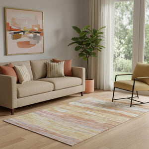HomeRoots 8' Salmon Gold and Gray Abstract Round Rug - Washable, UV Protected, Stain Resistant for Busy Homes 708532
