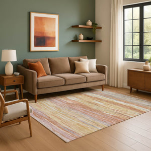 HomeRoots 8' Salmon Gold and Gray Abstract Round Rug - Washable, UV Protected, Stain Resistant for Busy Homes 708532