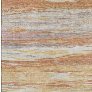 HomeRoots 8' Salmon Gold and Gray Abstract Round Rug - Washable, UV Protected, Stain Resistant for Busy Homes 708532